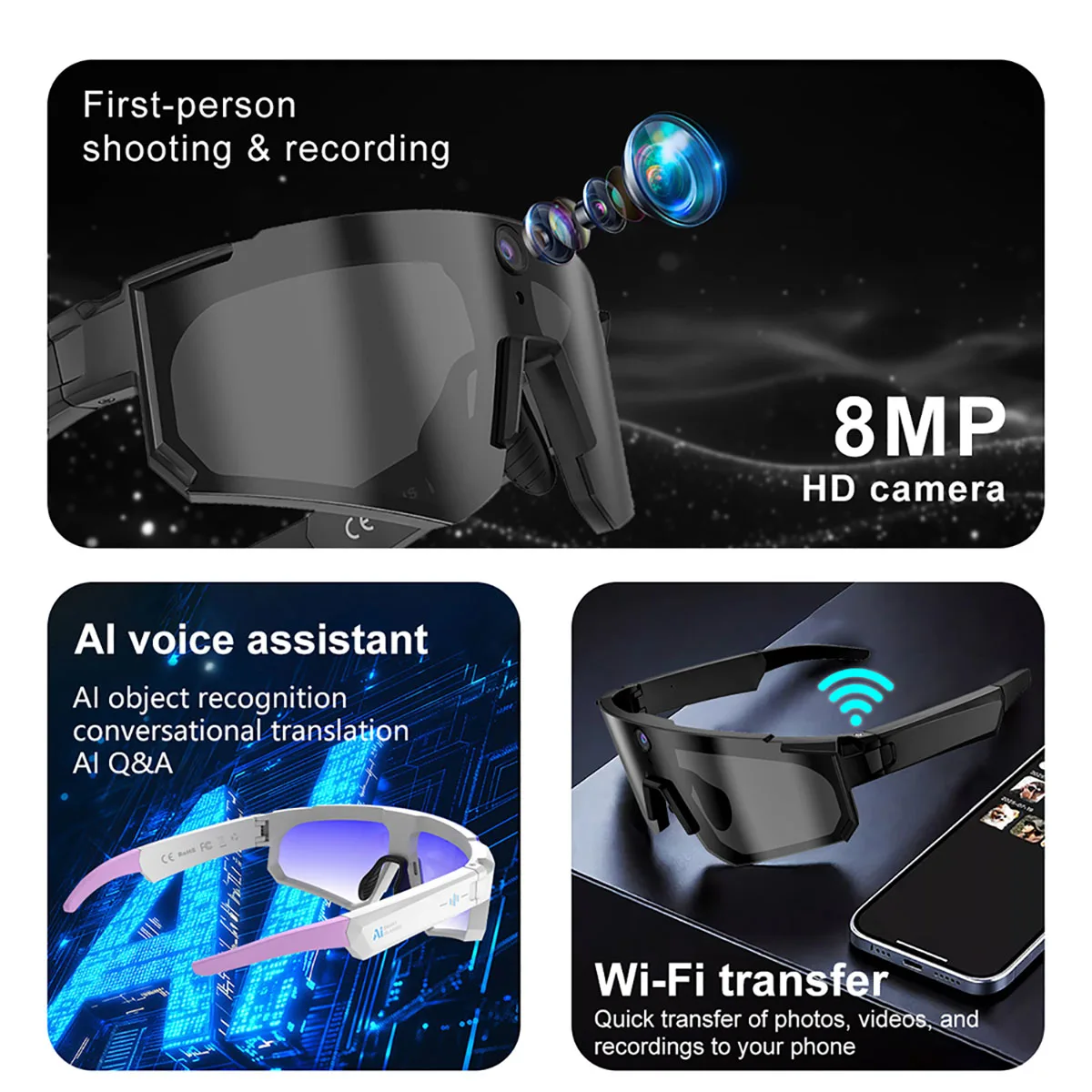 800W AI Smart Camera Glasses 1 - Outdoor Sport Glasses recension och pris